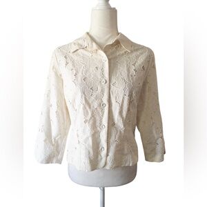 Cabi Cream Lace Women's Top Button Down SZ M